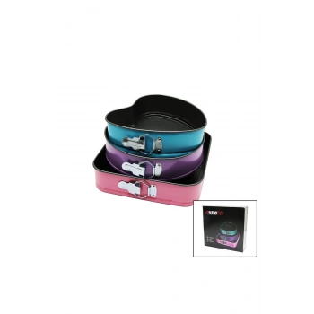 3 PARÇA SET METAL KEK KALIP KELEPÇELİ KALP - KARE - YUVARLAK (5324)