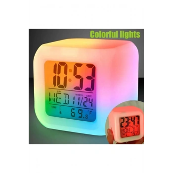 Led Dijital Renkli Masa Saati Alarm Termometre Tarih Masaüstü Saat