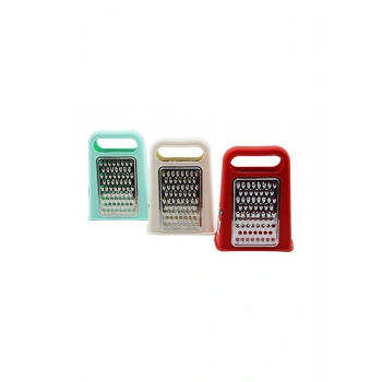 PİRAMİT METAL MUTFAK RENDESİ ÇİFT YÖNLÜ RENKLİ PLASTİK ÜSTTEN TUTMALI (5324)