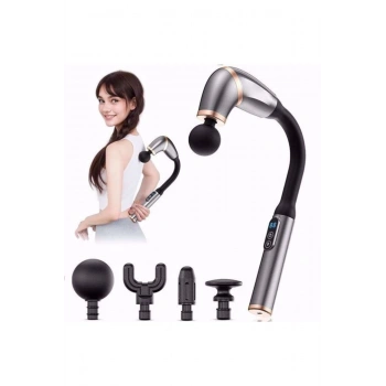 4 Farklı Başlıklı Uzun Saplı Derin Doku Masaj Tabancası, Boyun, Omuz ve Sırt için Ergonomik Saplı Ço