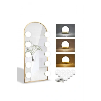 Nostalji Hollywood Tarzı 10lu Makyaj Masası Aynası Beyaz Led Işıklı Lamba USB (5324)