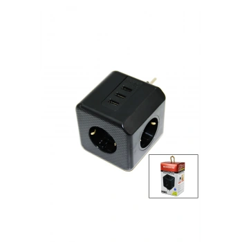 TERMAL AKIM KORUMALI 3X PRİZ 3X USB DUVAR TİPİ PRİZ SİYAH 10A - 2500W (5324)
