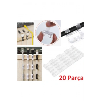 20'li Yapışkanlı Kablo Sabitleyici Şeffaf Klips (5324)