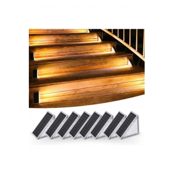 8 Adet Üçgen Güneş Enerjisi ile Şarj Olan Dış Mekan Solar Basamak Köşe Lambası (5324)