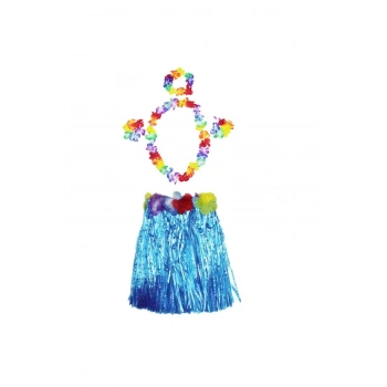 Luau Aloha Hawaii Partisi Etek Taç ve Bileklik Seti Mavi (5324)