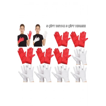 Çocuk Gösteri Eldiven Seti – 5 Çift Beyaz & 5 Çift Kırmızı