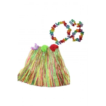 Luau Aloha Hawaii Kolye Etek Taç ve Bileklik Seti (5324)