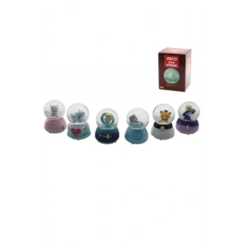 ORTA BOY - 8CM PİLLİ - IŞIKLI MÜZİKLİ KAR KÜRESİ CAM HAYVAN FİGÜRLÜ - DESEN MİX RENKLİ HERHANGİ BİR