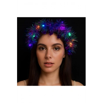 Kalp Püsküllü Gece Parıltısı 3 Modlu LED'li Işıklı Taç Mor Renk (5324)