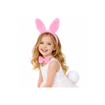 Pembe Full Tavşan Kulak Papyon Kuyruk 3'lü Parti Seti (5324)