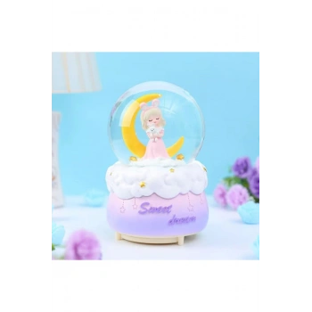 Pilli Işıklı Müzikli Kar Küresi–Hilal Ay Önünde Prenses Figürlü Eğlenceli Masaüstü Biblo, LED Aydınl