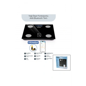 SİYAH YAĞ ÖLÇER AKILLI BLUETOOTH CAM BASKÜL PİLLİ 180KG/50GR 26X26CM 8-KİŞİ HAFIZA LCD EKRAN ℃ GÖSTE