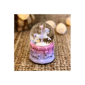 Pilli Işıklı Müzikli Kar Küresi–At Figürlü Eğlenceli Masaüstü Biblo, LED Aydınlatmalı Dekoratif Hedi