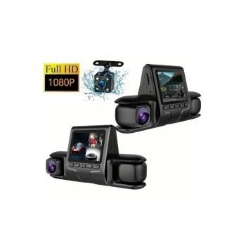 1080P Üçlü Lens Araba Dash Cam Dashcam Ön İç & Arka HD Araba DVR 120 ° Açı Döngü Kaydı Yerçe