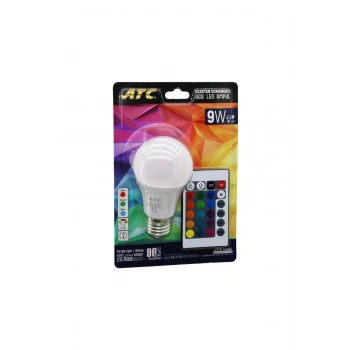 ATC-RGB-9W KUMANDALI 9W=60W RGB=16-RENKLİ LED AMPUL E27 800 LÜMEN 6500K 25.000 SAAT ÖMÜR (5324)