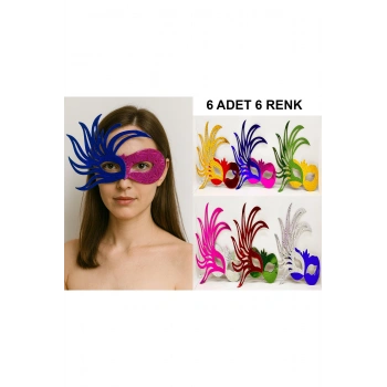 6'lı Renkli Balo Maskesi Seti | Karton &amp; Lastikli (Yetişkin-Çocuk Uyumlu) (5324