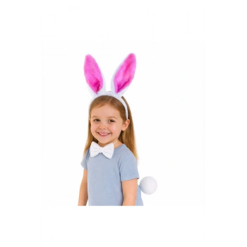 Fuşya Pembe Tavşan Kulak Papyon Kuyruk 3'lü Parti Seti (5324)