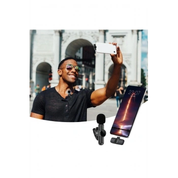 Type C Uyumlu İphone Dönüştürücülü Kablosuz Yaka Mikrofonu Android ve İphone Uyumlu Mini Mikrofon (5