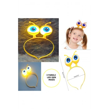 Led Işıklı &amp; Pilli 3 Farklı Modda Yanan Uzaylı Göz Parti Tacı Sarı Renk 18x12 cm (5324)