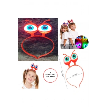 Led Işıklı &amp; Pilli 3 Farklı Modda Yanan Uzaylı Göz Parti Tacı Kırmızı Renk 18x12 cm (532