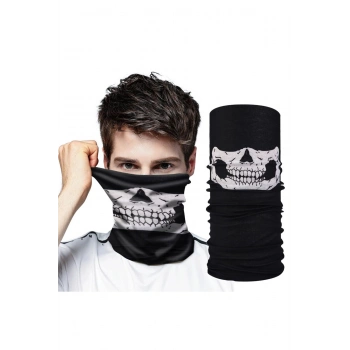 Siyah Renk Dikişsiz Çok Fonksiyonlu Çene Kafatası Yüz Maskesi Baf Buff Bandana Boyunluk Bileklik (53