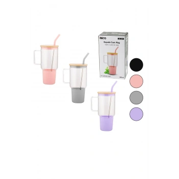 CAM 1000ML MATARA - SULUK BAMBU KAPAK - SIZDIRMAZ SİLİKONLU ÇELİK PİPET KORUYUCU SİLİKON ALTLIK - KI