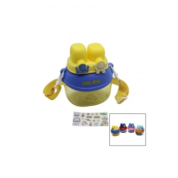 YÜZ MODELİ - 2 KİLİTLİ KAPAK RENKLİ MİKA KRİSTAL SULUK MATARA PİPETLİ - NAYLON ÇANTALI - ASKILI 12