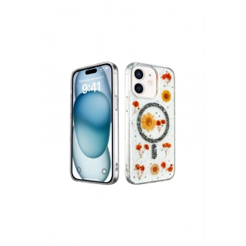 İphone 12 Kılıf Daisy Simli Magsafe Kapak - Siyah