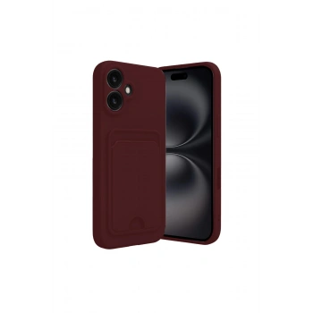İphone 16 Kılıf Kelvin Kartvizitli Silikon - Bordo