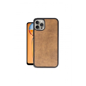 İphone 14 Pro Kılıf Aras Deri Kapak - Taba