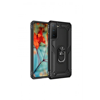 Samsung Galaxy S21 Kılıf Sofya Yüzüklü Silikon Kapak - Siyah