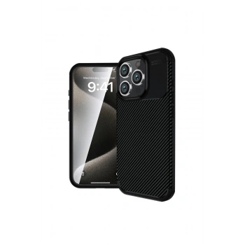 İphone 16 Pro Max Kılıf Auto Focus Karbon Kapak - Siyah