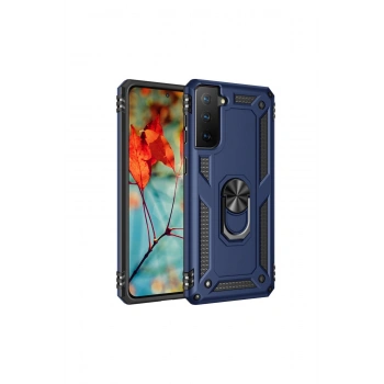 Samsung Galaxy S21 Kılıf Sofya Yüzüklü Silikon Kapak - Lacivert