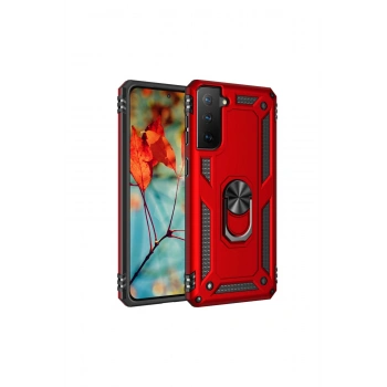 Samsung Galaxy S21 Kılıf Sofya Yüzüklü Silikon Kapak - Kırmızı