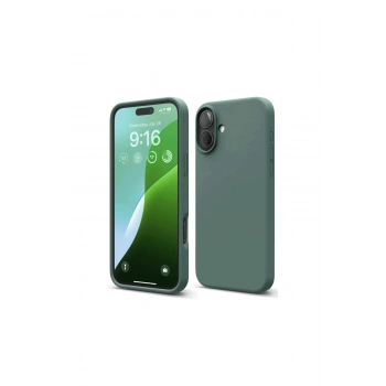 İphone 16 Plus Kılıf Nano İçi Kadife Silikon - Koyu Yeşil