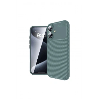 İphone 16 Kılıf Auto Focus Karbon Kapak - Koyu Yeşil