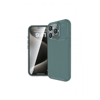 İphone 16 Pro Max Kılıf Auto Focus Karbon Kapak - Koyu Yeşil