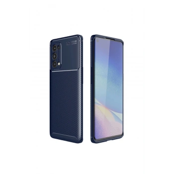 Oppo Reno 5 Pro Kılıf Auto Focus Karbon Kapak - Lacivert