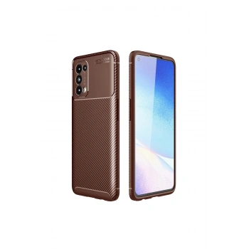 Oppo Reno 5 Kılıf Auto Focus Karbon Kapak - Kahverengi