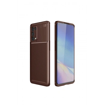 Oppo Reno 5 Pro Kılıf Auto Focus Karbon Kapak - Kahverengi
