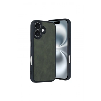 İphone 16 Kılıf Aras Deri Kapak - Koyu Yeşil