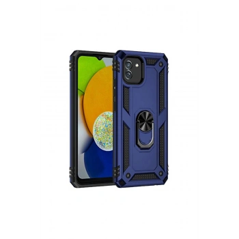 Samsung Galaxy A03 Kılıf Sofya Yüzüklü Silikon Kapak - Lacivert