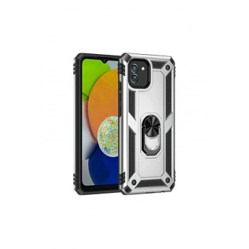 Samsung Galaxy A03 Kılıf Sofya Yüzüklü Silikon Kapak - Gümüş