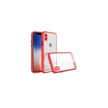 İphone Xs Max Kılıf Miami Şeffaf Silikon - Kırmızı