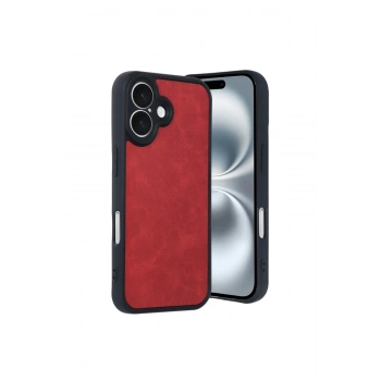 İphone 16 Kılıf Aras Deri Kapak - Kırmızı