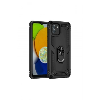 Samsung Galaxy A03 Kılıf Sofya Yüzüklü Silikon Kapak - Siyah