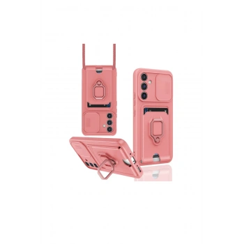 Samsung Galaxy A56 Kılıf Zuma Kartvizitli Yüzüklü Silikon - Pembe