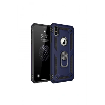 İphone X Kılıf Sofya Yüzüklü Silikon Kapak - Lacivert