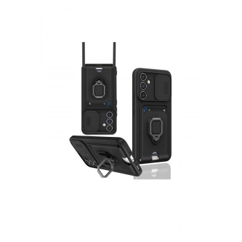 Samsung Galaxy A26 Kılıf Zuma Kartvizitli Yüzüklü Silikon - Siyah