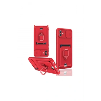 Samsung Galaxy A06 Kılıf Zuma Kartvizitli Yüzüklü Silikon - Kırmızı